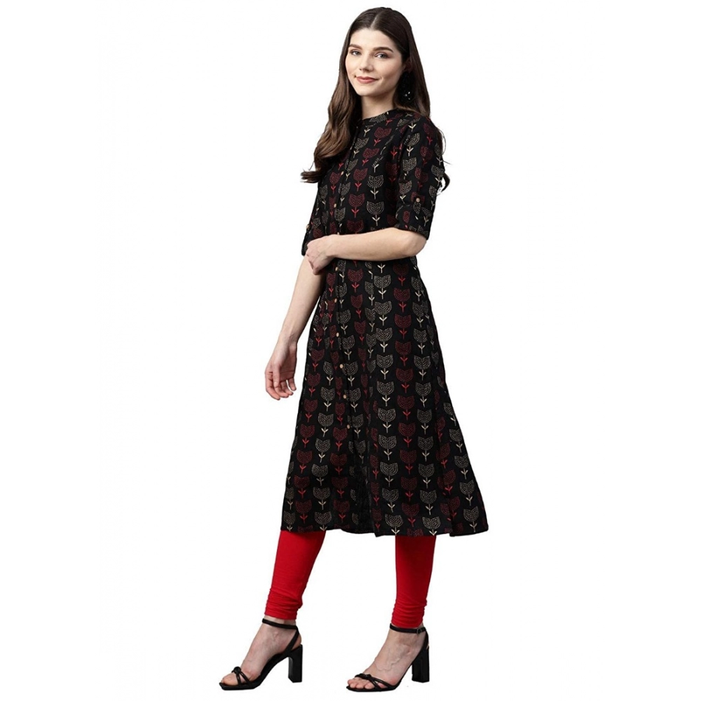 generic women's cotton printed a line kurti (black, cotton) generic women's cotton printed a line kurti (black, cotton)