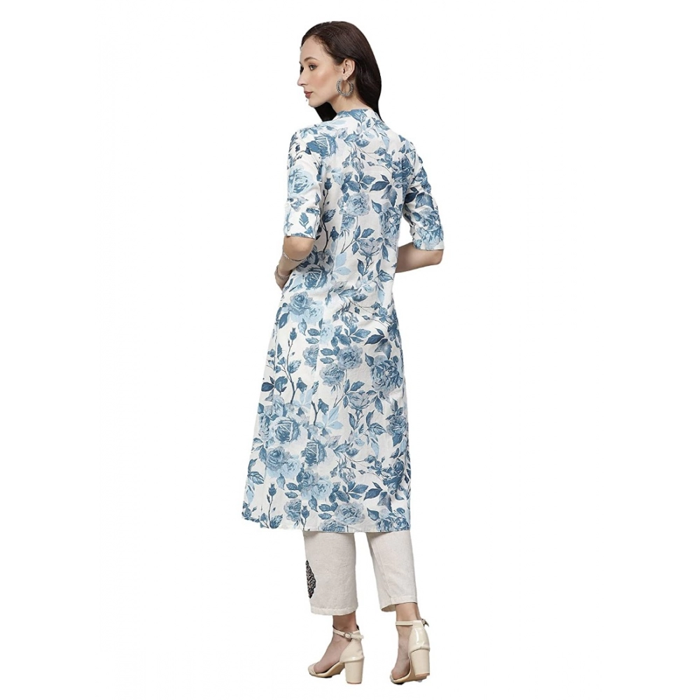 generic women's cotton printed floral print kurti (white, blue, cotton) generic women's cotton printed floral print kurti (white, blue, cotton)