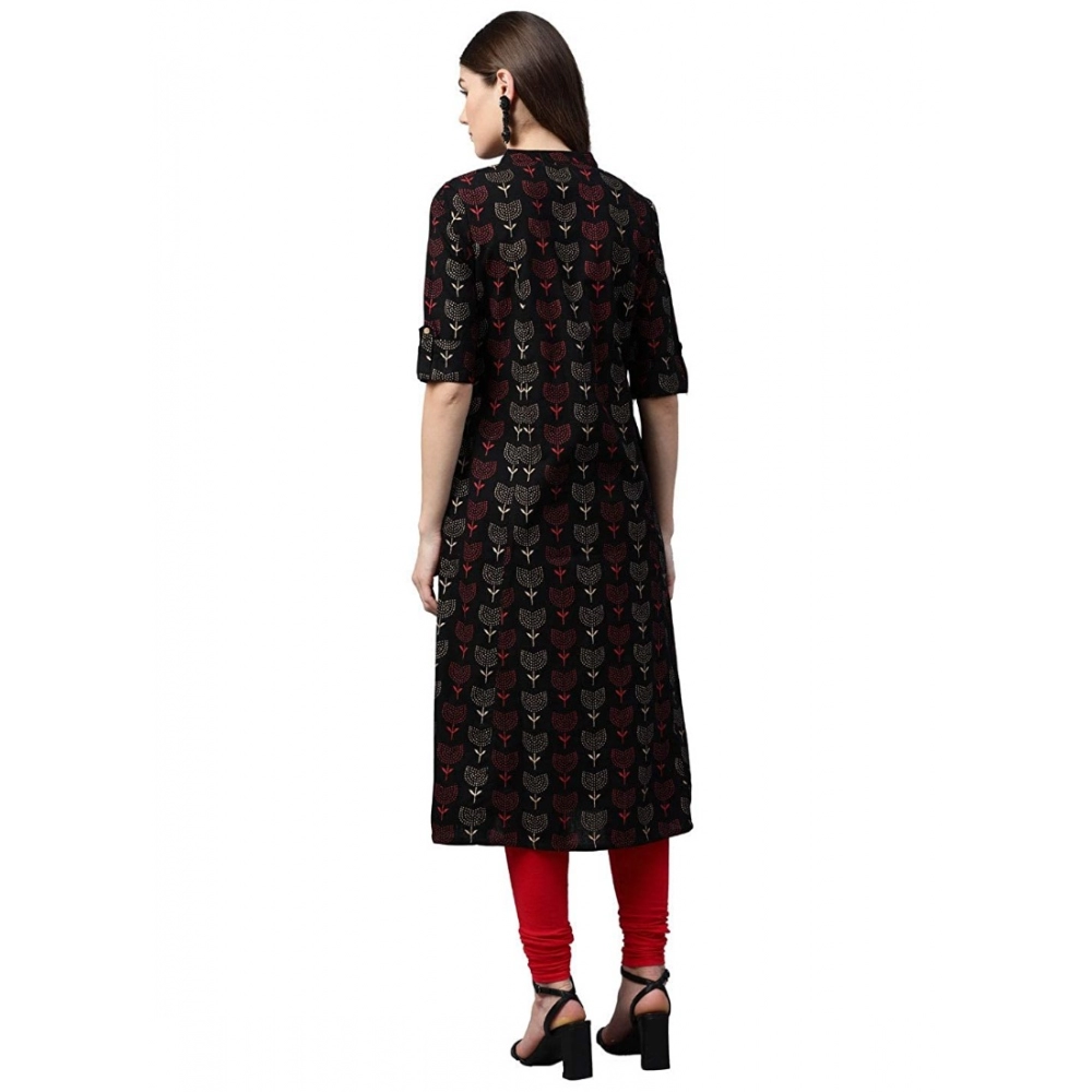 generic women's cotton printed a line kurti (black, cotton) generic women's cotton printed a line kurti (black, cotton)