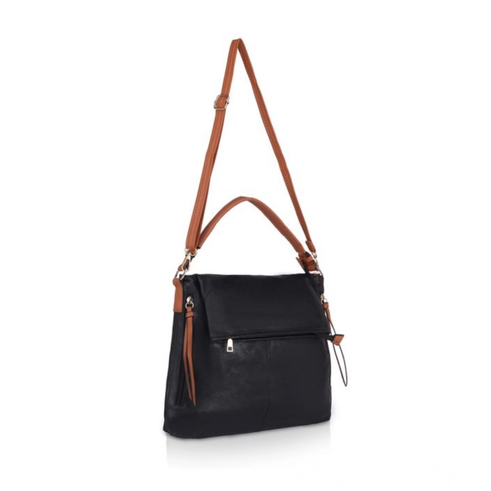 generic women's faux leather solid sling bag (black) generic women's faux leather solid sling bag (black)