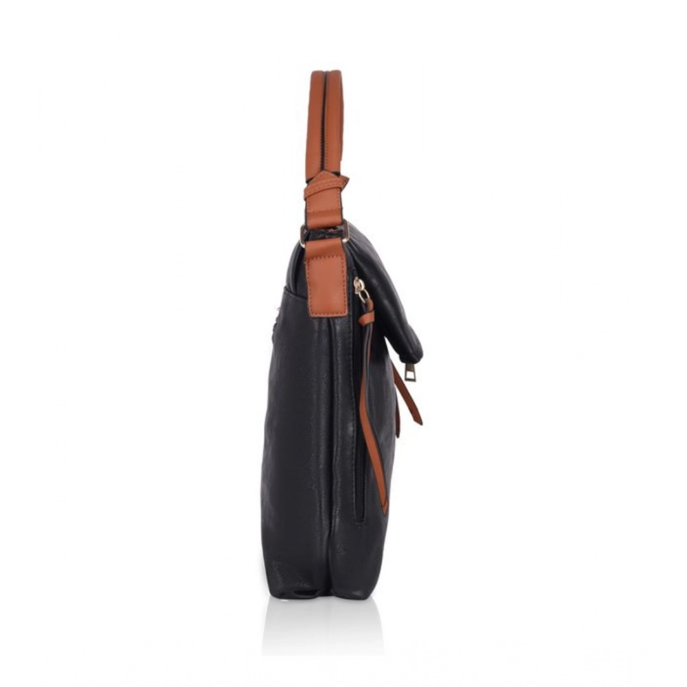 generic women's faux leather solid sling bag (black) generic women's faux leather solid sling bag (black)