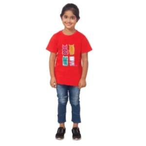 generic girls cotton cat half sleeve tshirt (red)