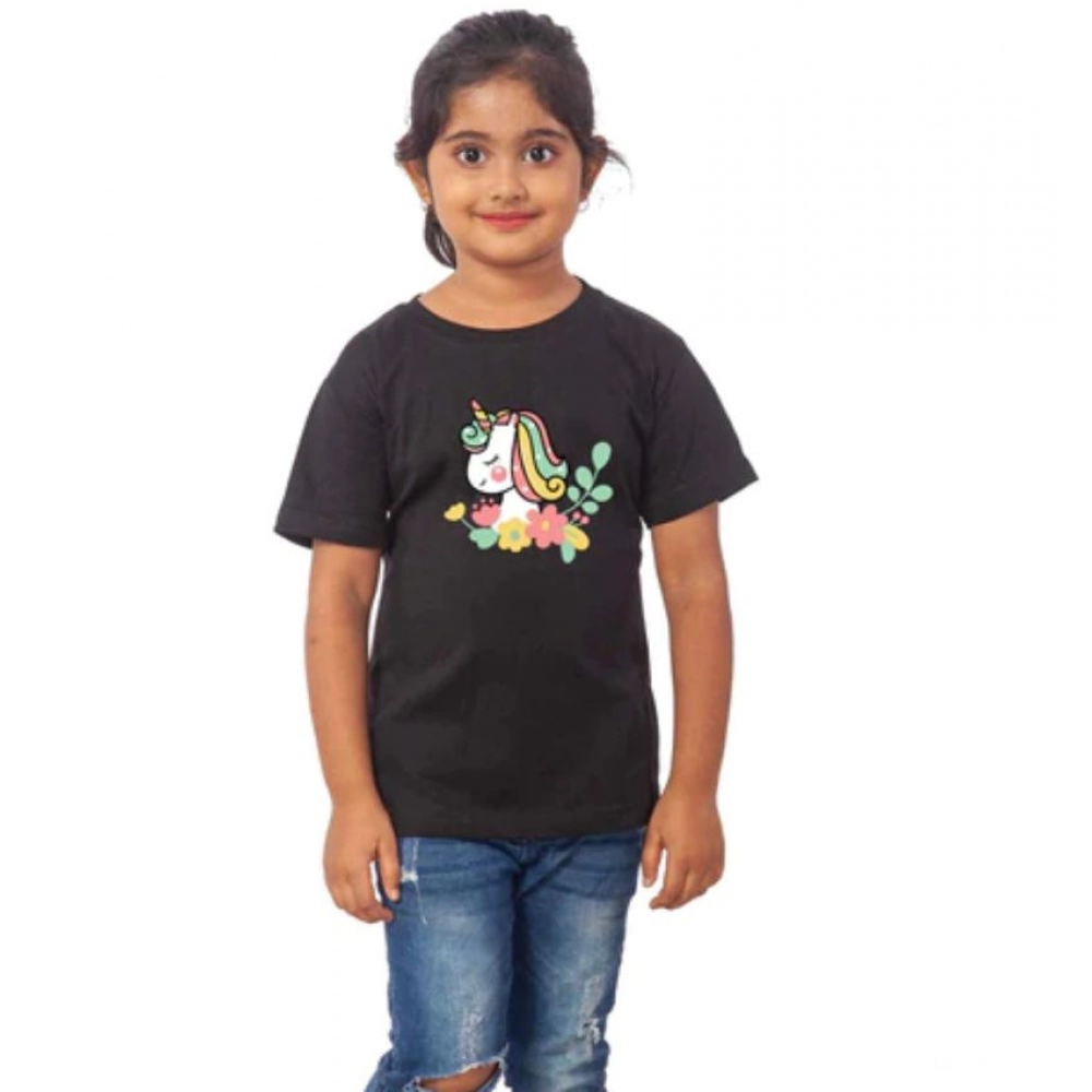 generic girls cotton unicorn face half sleeve tshirt (black) generic girls cotton unicorn face half sleeve tshirt (black)