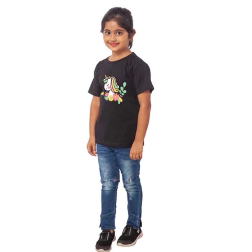 generic girls cotton unicorn face half sleeve tshirt (black) generic girls cotton unicorn face half sleeve tshirt (black)