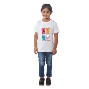 generic girls cotton cat half sleeve tshirt (white)