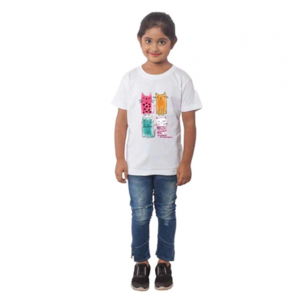 generic girls cotton cat half sleeve tshirt (white) generic girls cotton cat half sleeve tshirt (white)