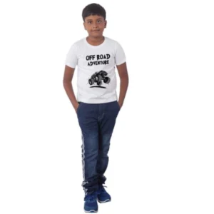 generic boys cotton off road adventure half sleeve tshirt (white)