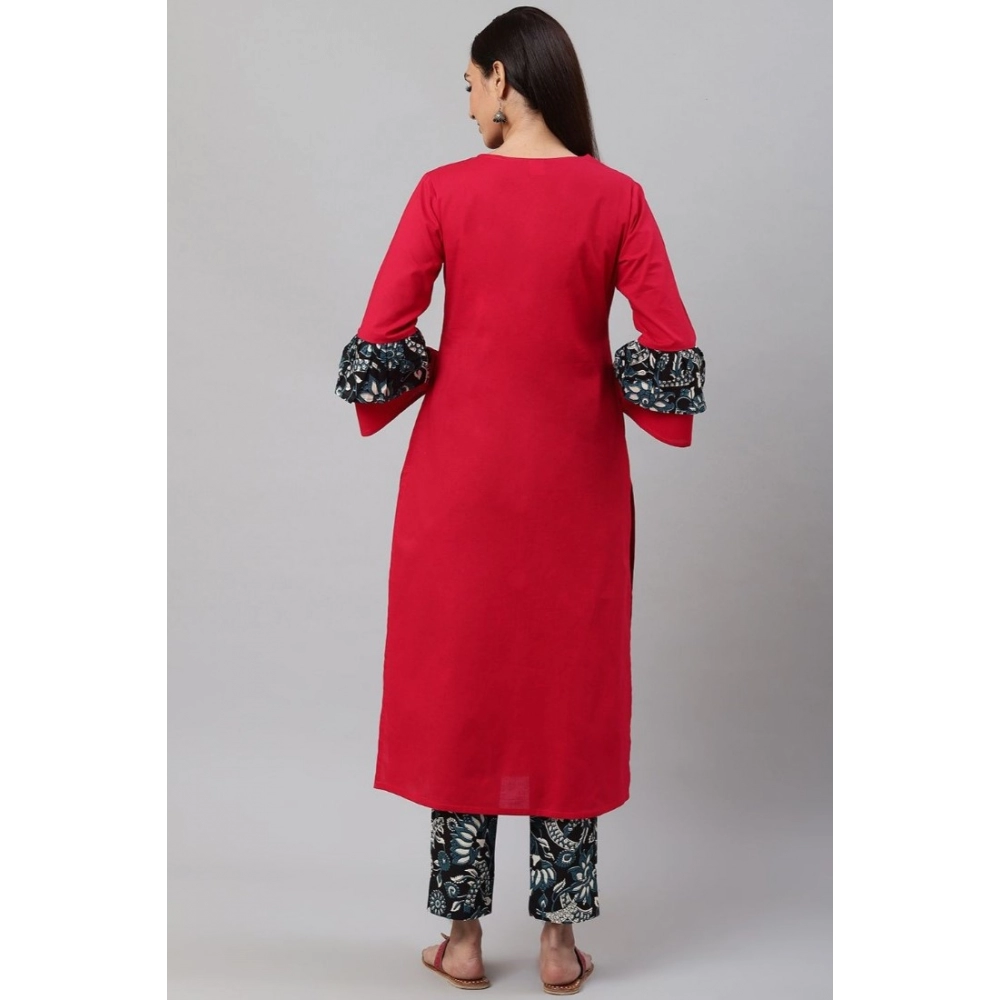 generic women's casual bell sleeves floral printed cotton kurti set (rani pink) generic women's casual bell sleeves floral printed cotton kurti set (rani pink)