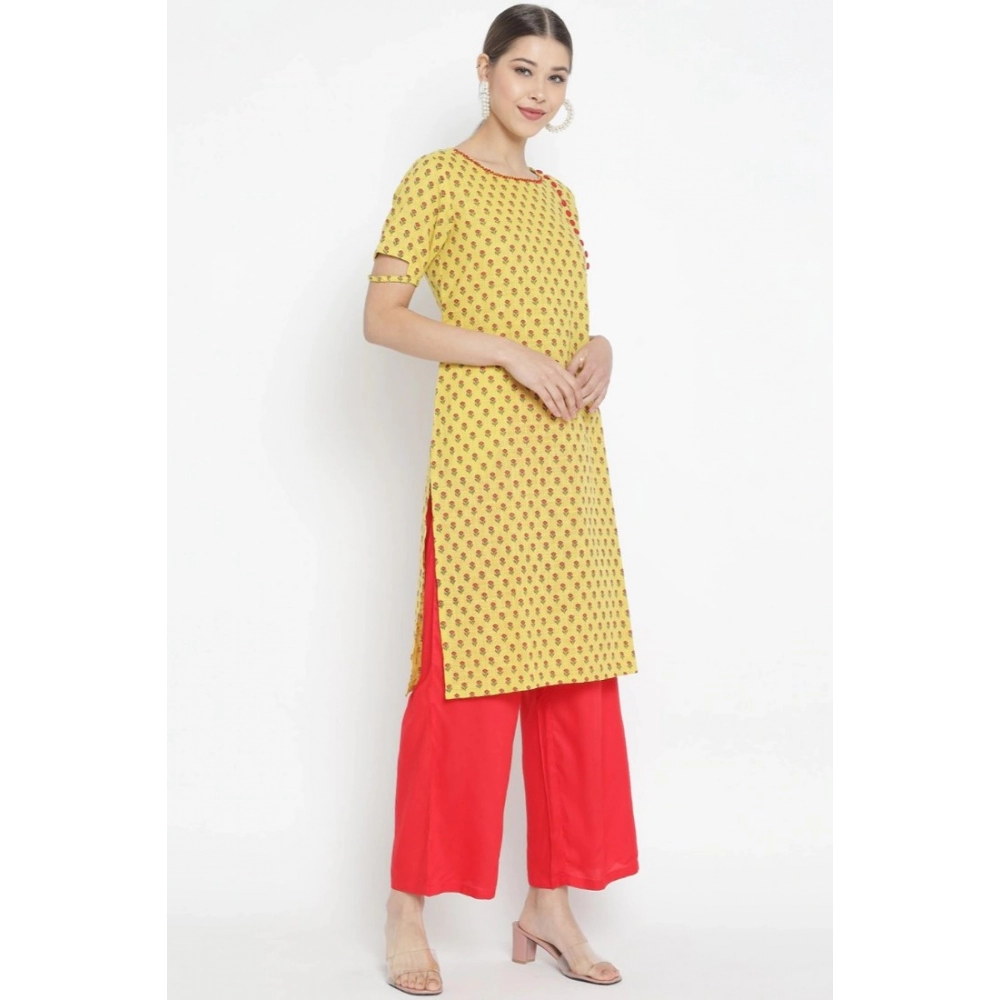 generic women's casual short sleeves floral printed cotton & rayon kurti palazzo set (yellow & red) generic women's casual short sleeves floral printed cotton & rayon kurti palazzo set (yellow & red)