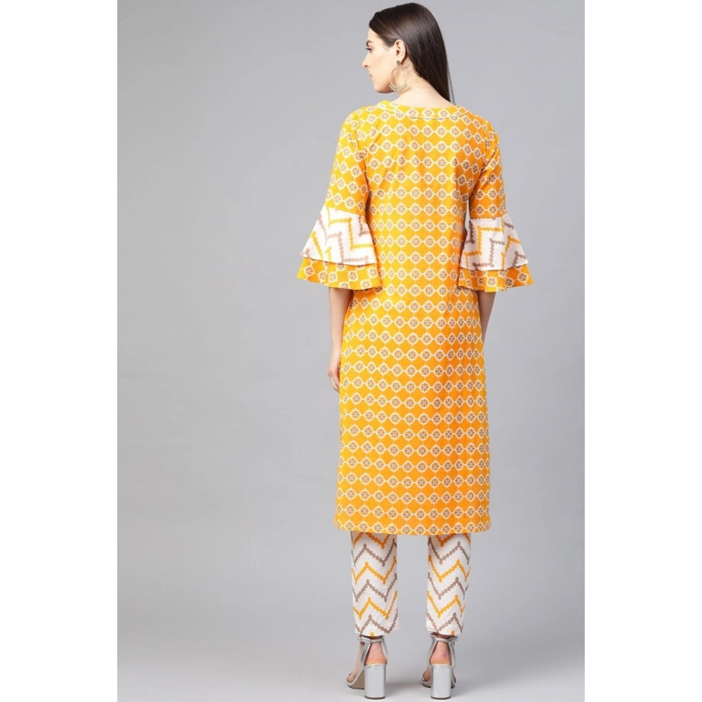 generic women's casual 3/4 th sleeve floral printed cotton kurti set (mustard) generic women's casual 3/4 th sleeve floral printed cotton kurti set (mustard)