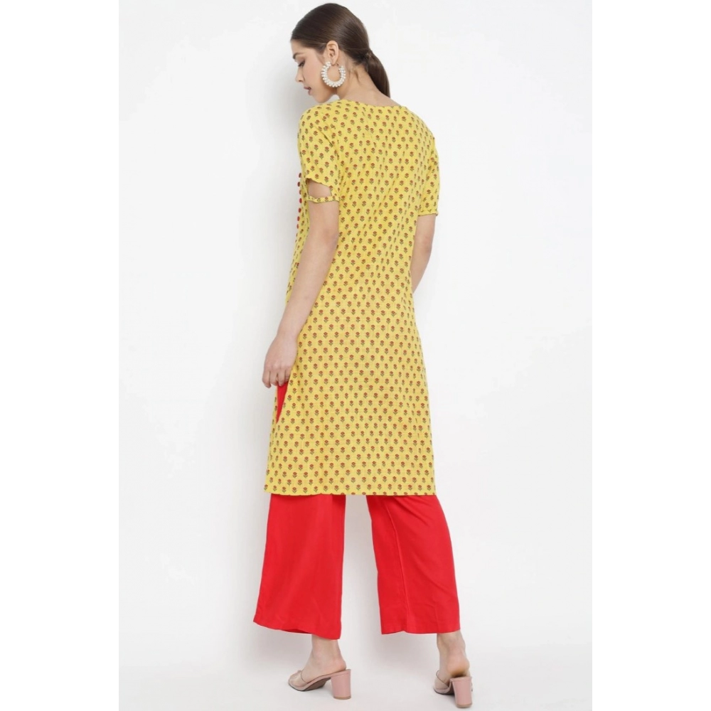 generic women's casual short sleeves floral printed cotton & rayon kurti palazzo set (yellow & red) generic women's casual short sleeves floral printed cotton & rayon kurti palazzo set (yellow & red)