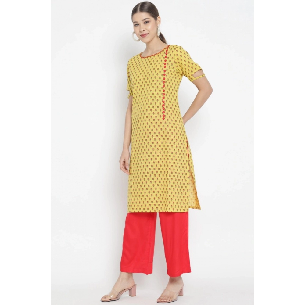 generic women's casual short sleeves floral printed cotton & rayon kurti palazzo set (yellow & red) generic women's casual short sleeves floral printed cotton & rayon kurti palazzo set (yellow & red)