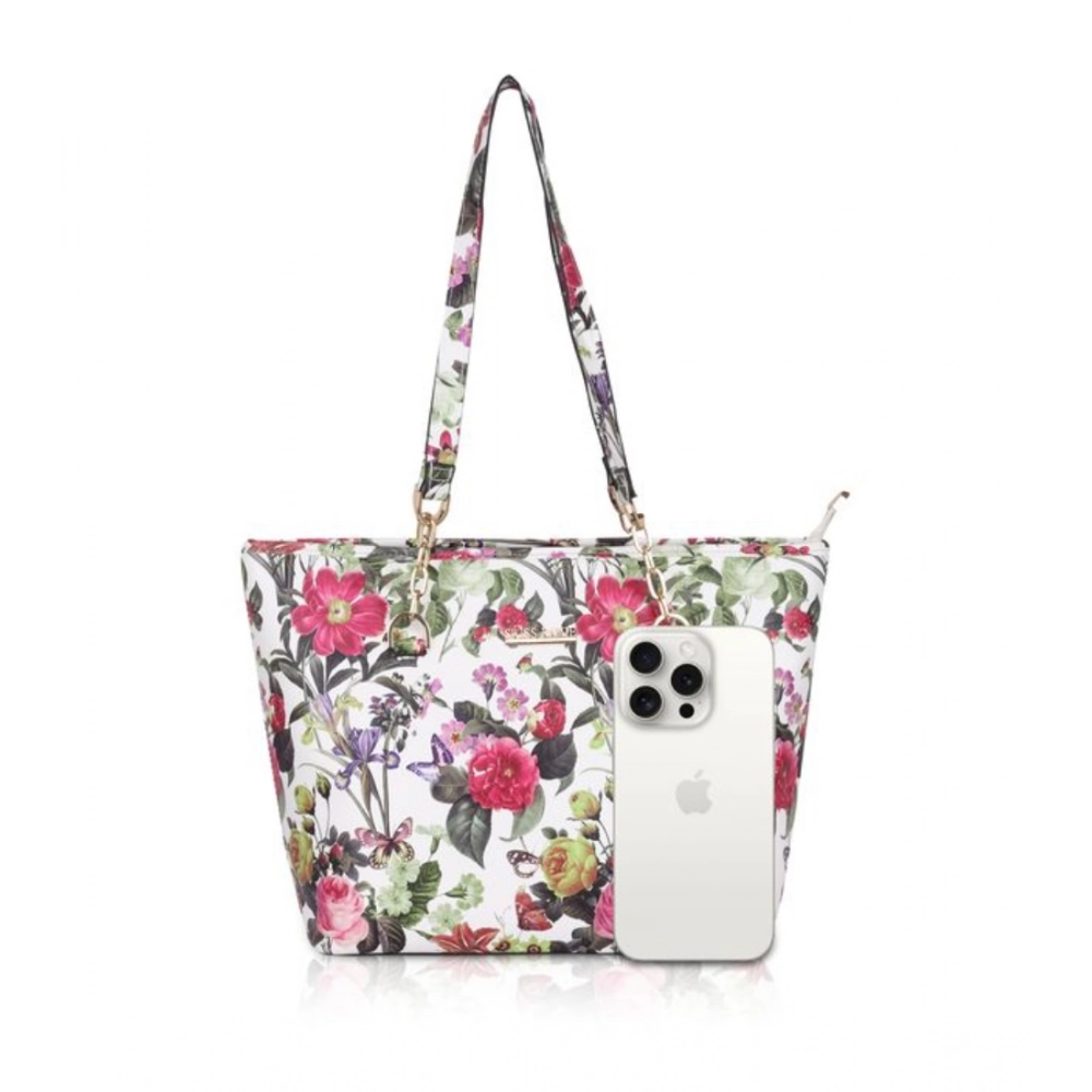 generic women's faux leather printed tote bag (white pink) generic women's faux leather printed tote bag (white pink)