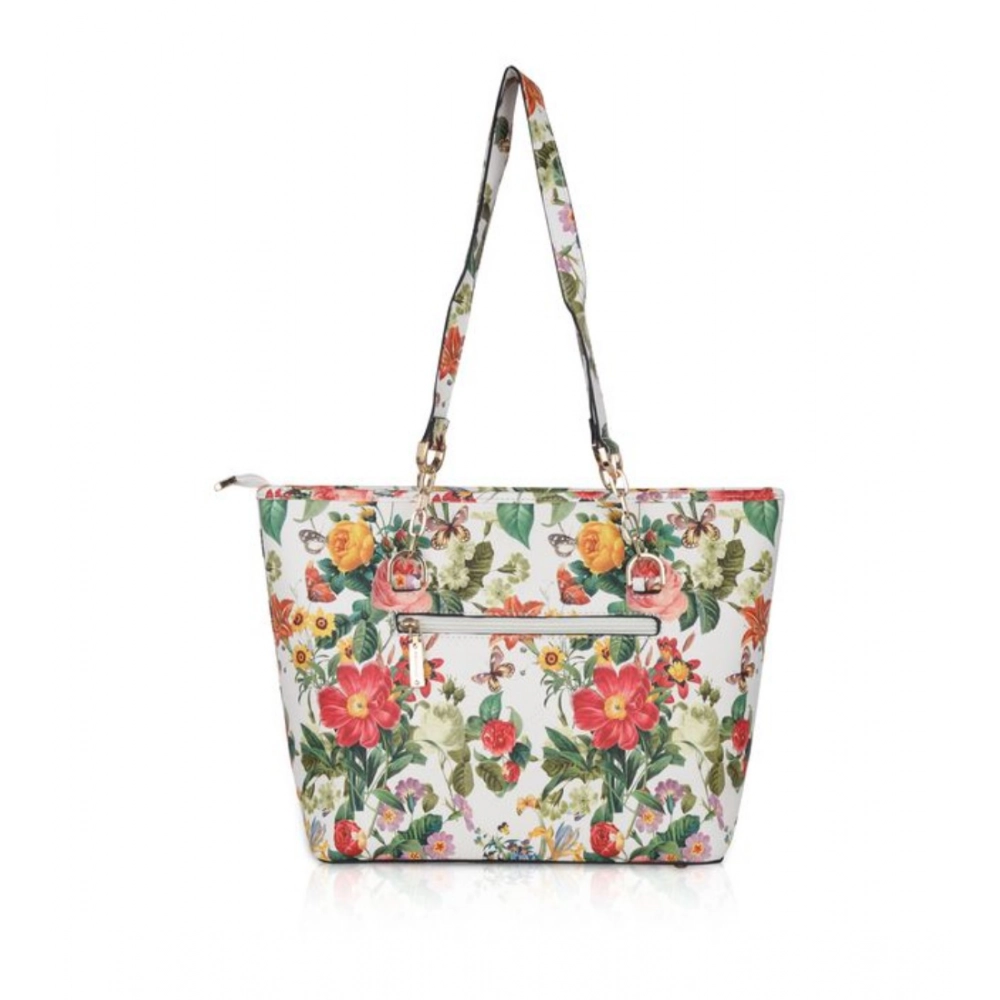 generic women's faux leather printed tote bag (white orang) generic women's faux leather printed tote bag (white orang)