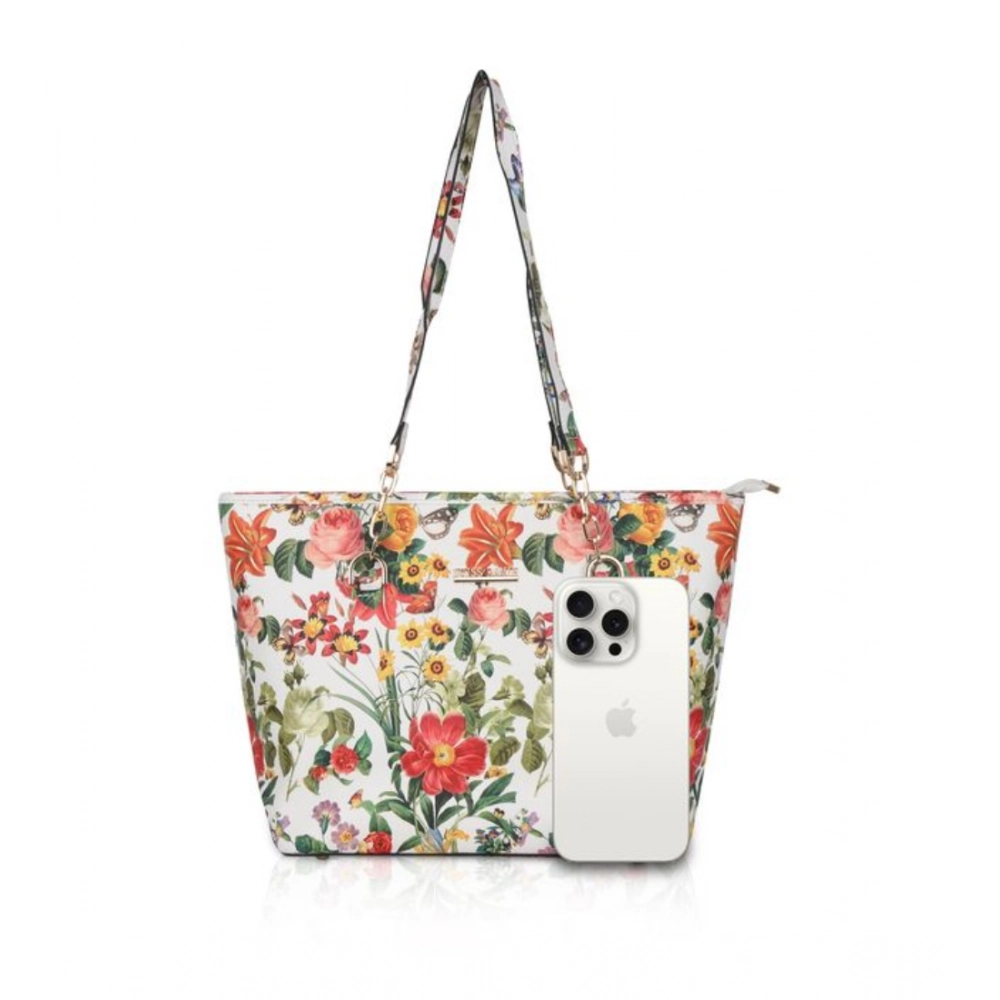 generic women's faux leather printed tote bag (white orang) generic women's faux leather printed tote bag (white orang)