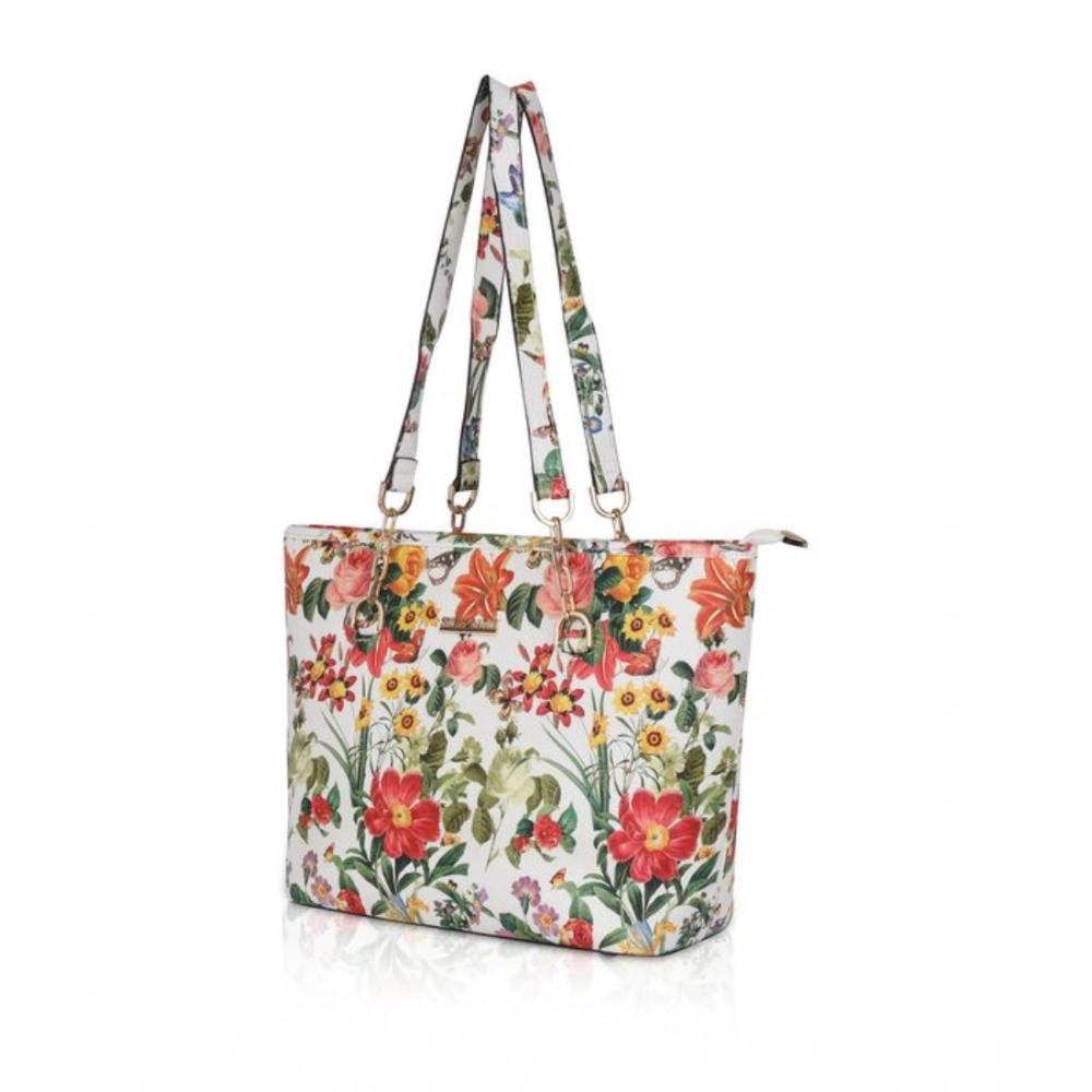 generic women's faux leather printed tote bag (white orang) generic women's faux leather printed tote bag (white orang)