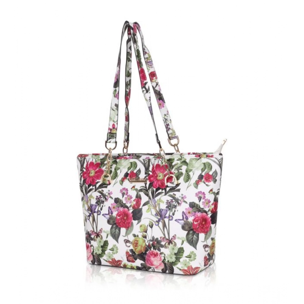 generic women's faux leather printed tote bag (white pink) generic women's faux leather printed tote bag (white pink)
