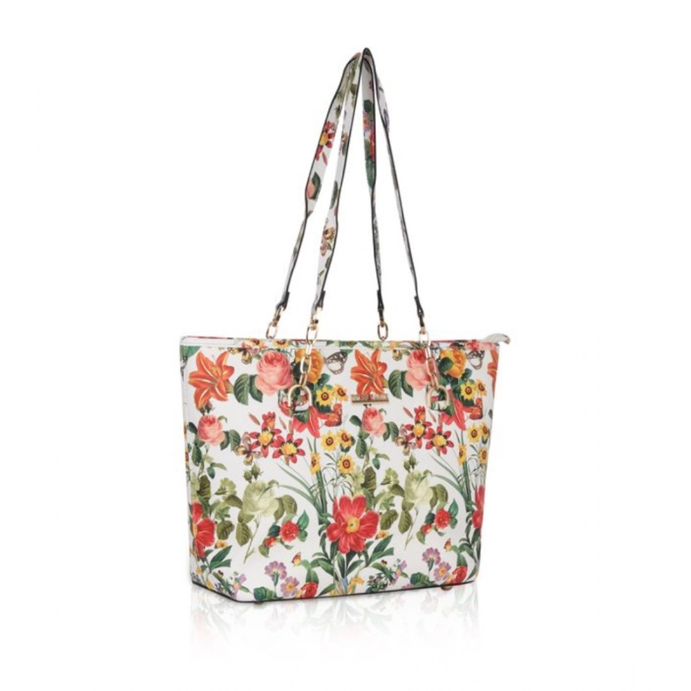 generic women's faux leather printed tote bag (white orang) generic women's faux leather printed tote bag (white orang)