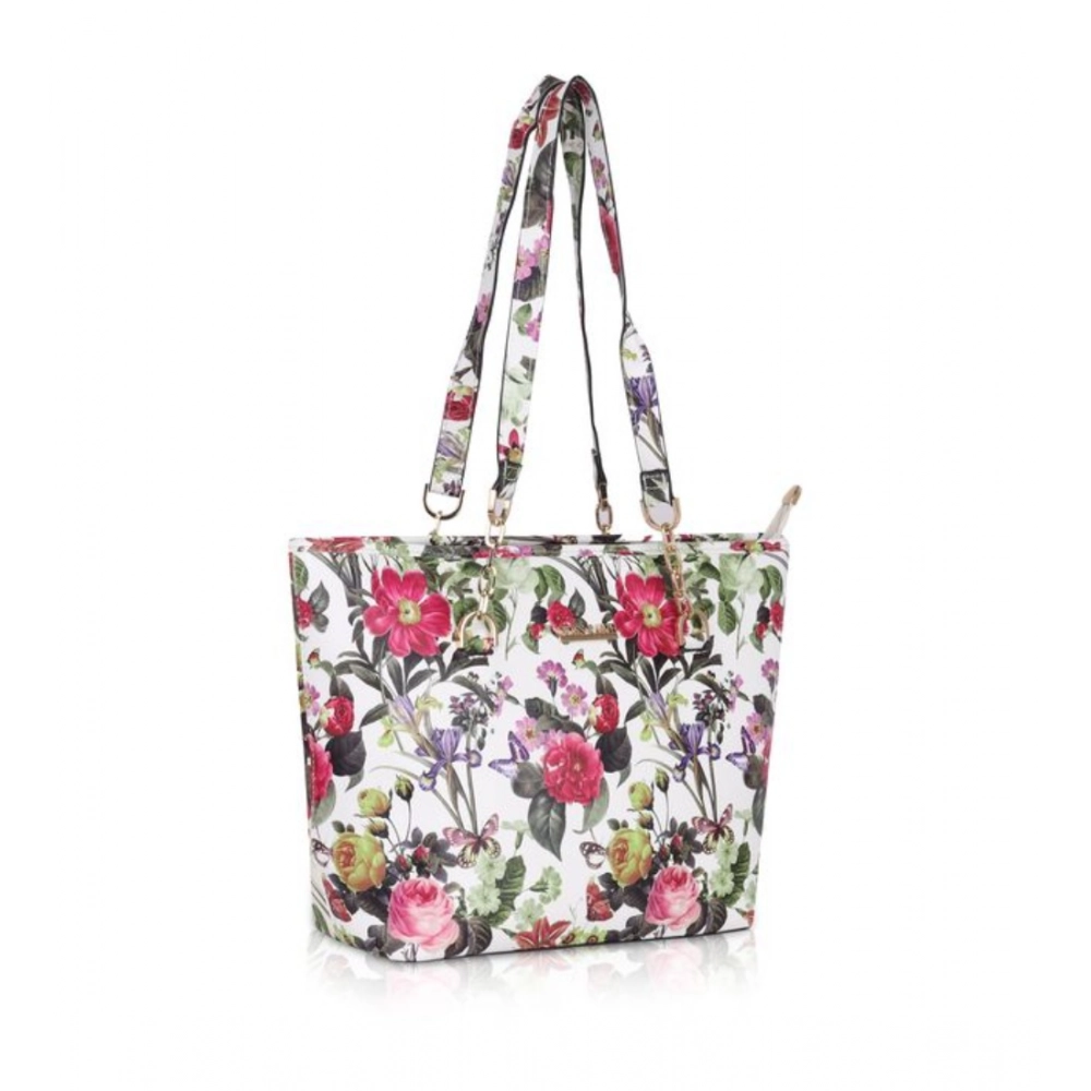 generic women's faux leather printed tote bag (white pink) generic women's faux leather printed tote bag (white pink)