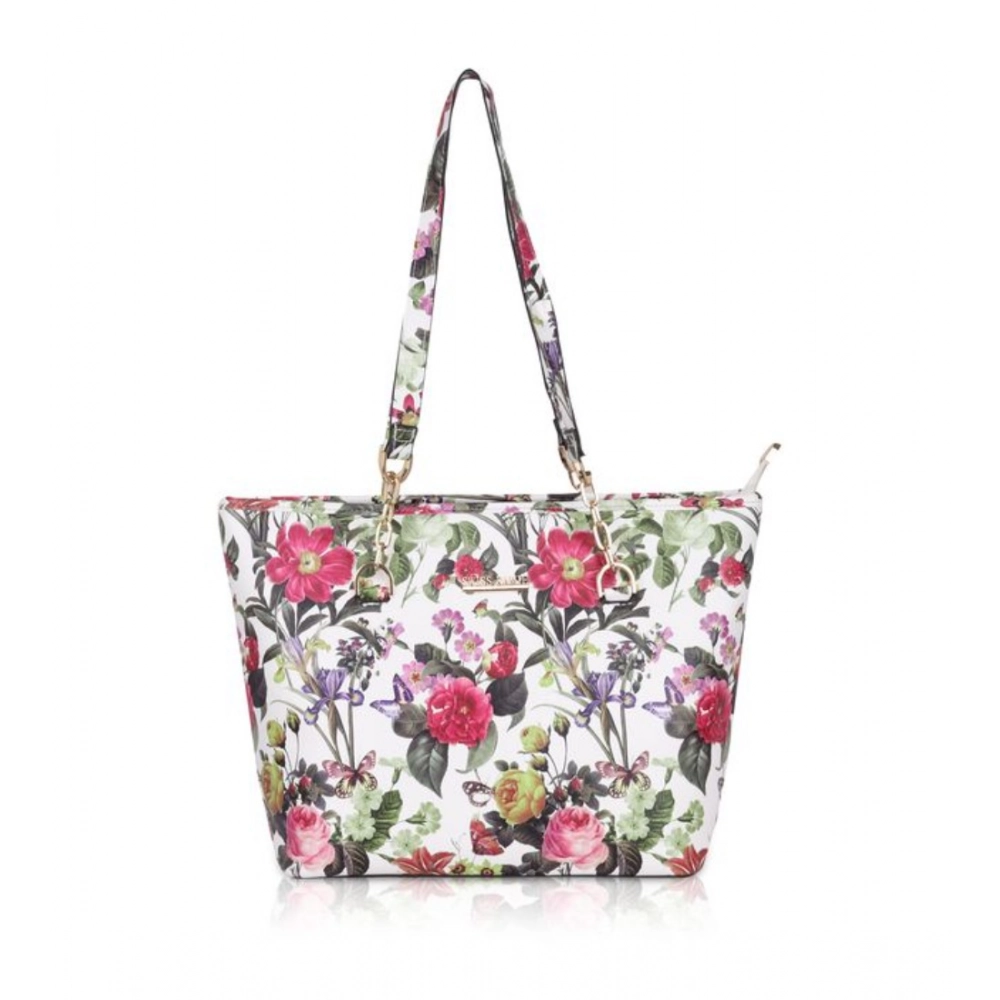 generic women's faux leather printed tote bag (white pink) generic women's faux leather printed tote bag (white pink)