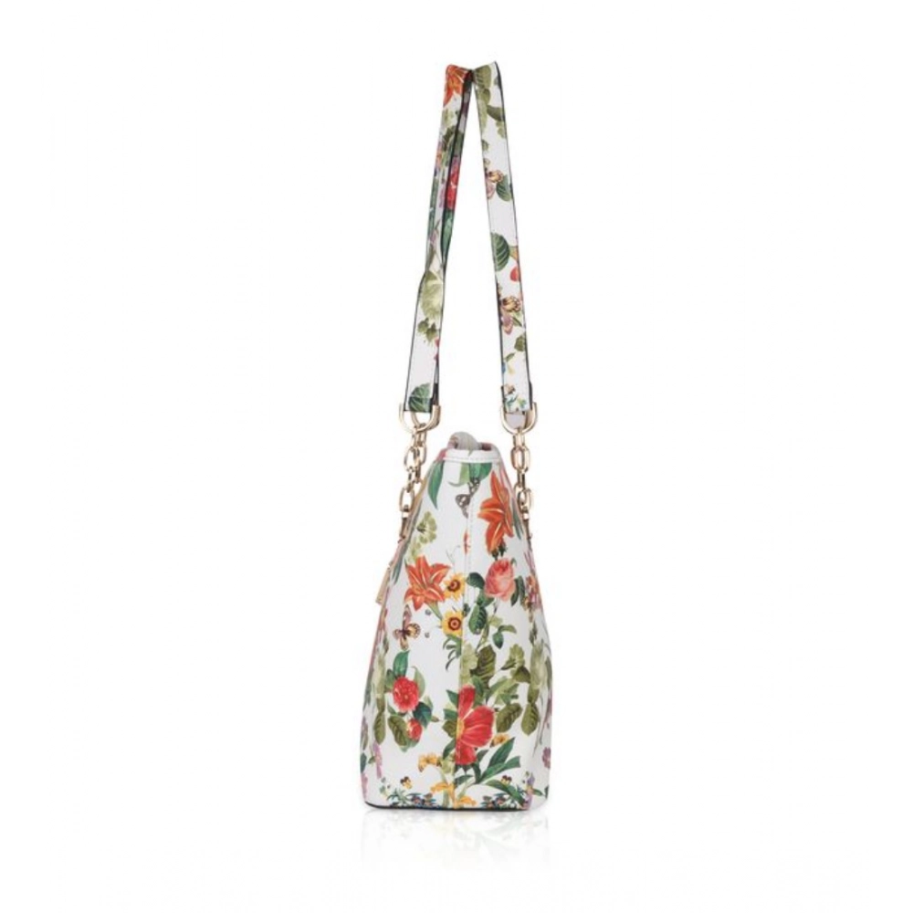 generic women's faux leather printed tote bag (white orang) generic women's faux leather printed tote bag (white orang)