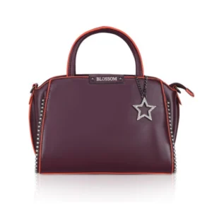 generic women's faux leather metal beads handbag (wine red)