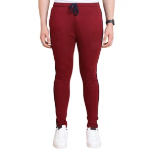 generic men's casual cotton striped full length track pant (maroon)