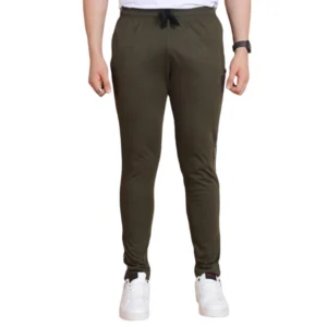 generic men's casual cotton striped full length track pant (olive)