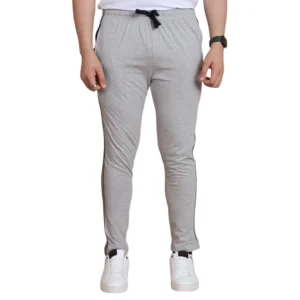 generic men's casual cotton striped full length track pant (greymelange)