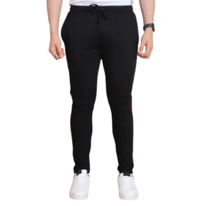 generic men's casual cotton striped full length track pant (black)