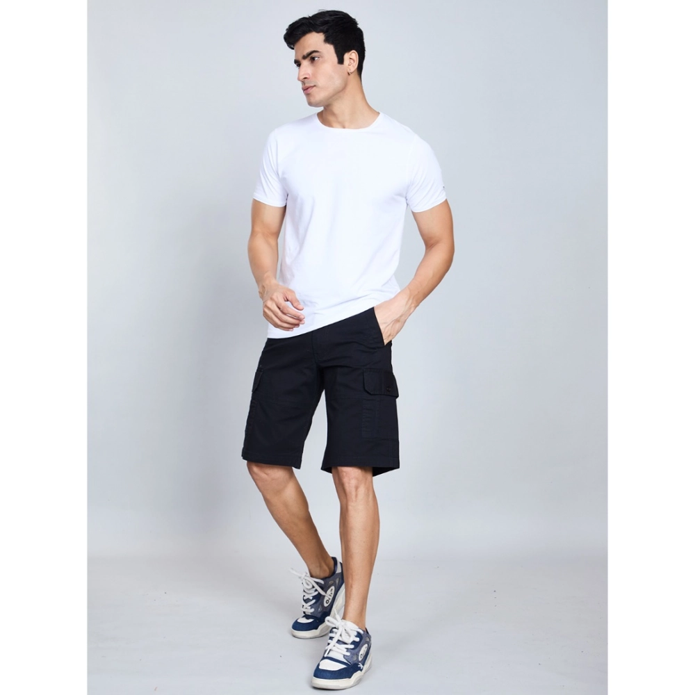 generic men's casual cotton solid knee length cargo shorts (black) generic men's casual cotton solid knee length cargo shorts (black)