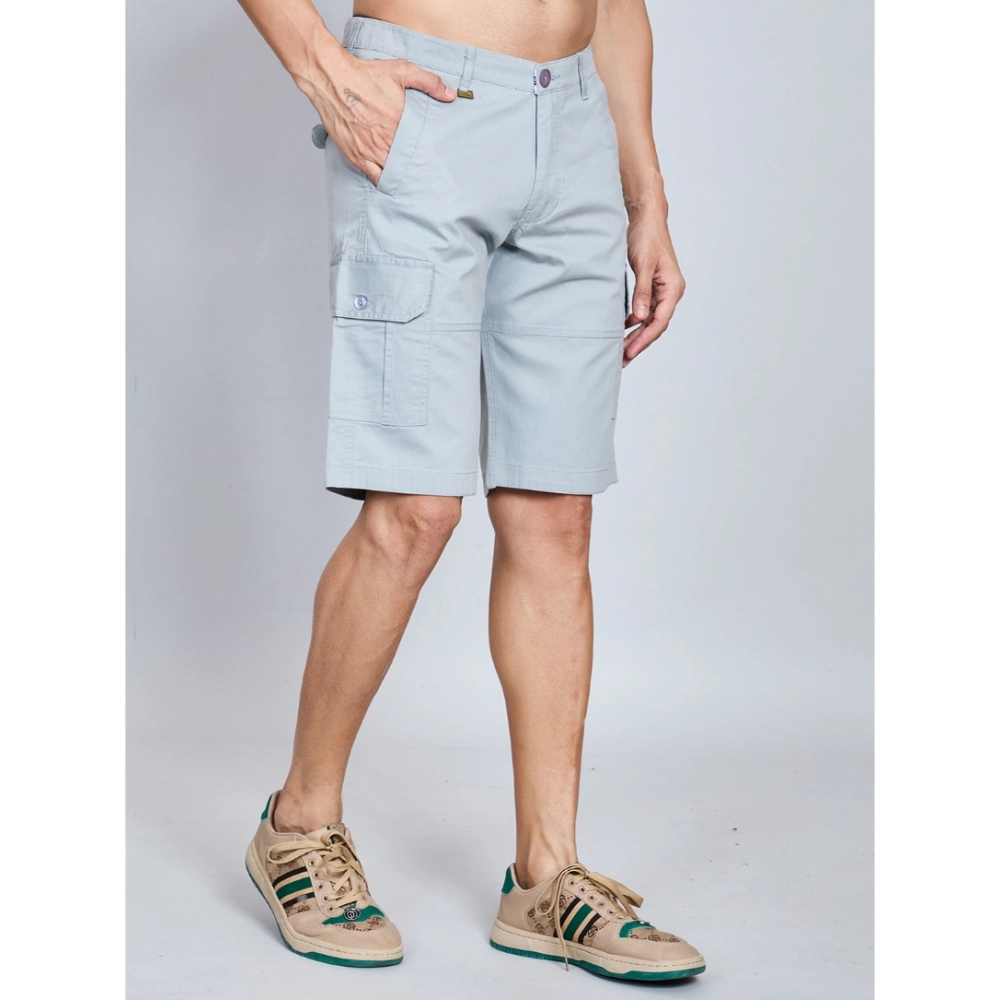 generic men's casual cotton solid knee length cargo shorts (grey) generic men's casual cotton solid knee length cargo shorts (grey)