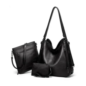 generic women's pu leather medium shoulder zipper handbag (black)