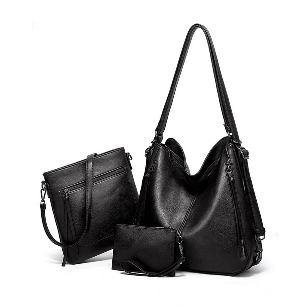 generic women's pu leather medium shoulder zipper handbag (black) generic women's pu leather medium shoulder zipper handbag (black)