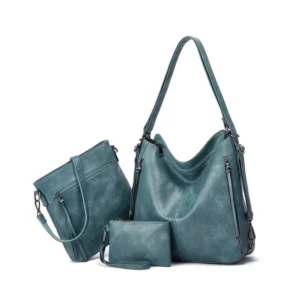 generic women's pu leather medium shoulder zipper handbag (blue)