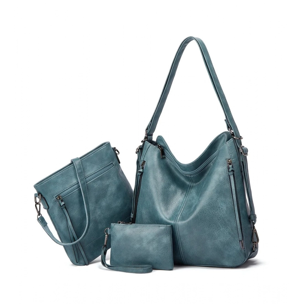 generic women's pu leather medium shoulder zipper handbag (blue) generic women's pu leather medium shoulder zipper handbag (blue)
