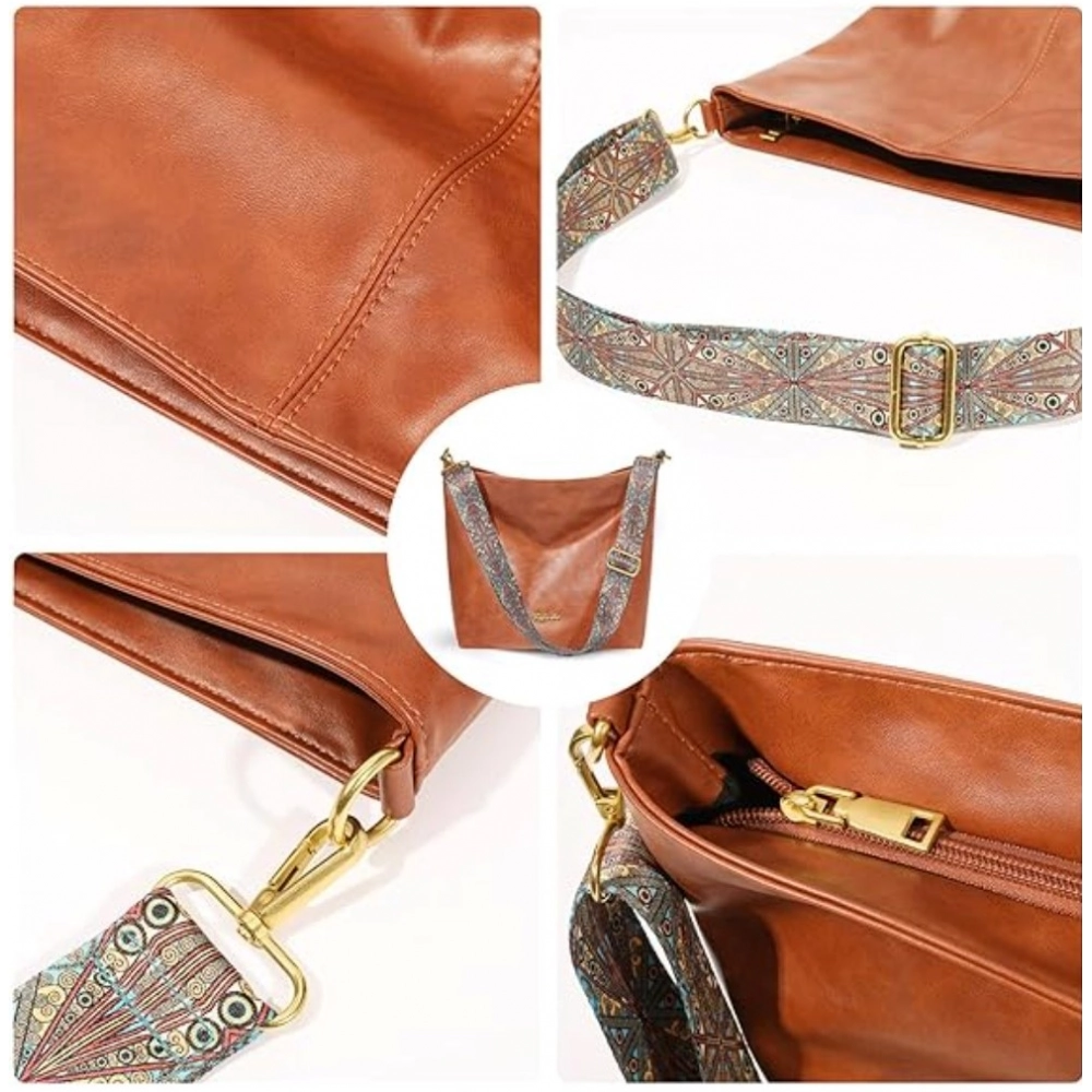 generic women's pu leather medium sling bag zipper handbag (brown) generic women's pu leather medium sling bag zipper handbag (brown)