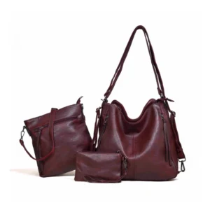 generic women's pu leather medium shoulder zipper handbag (wine red)