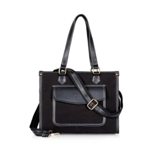 generic women's canvas medium top handle satchel zipper handbag (black)
