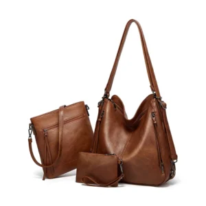 generic women's pu leather medium shoulder zipper handbag (brown)