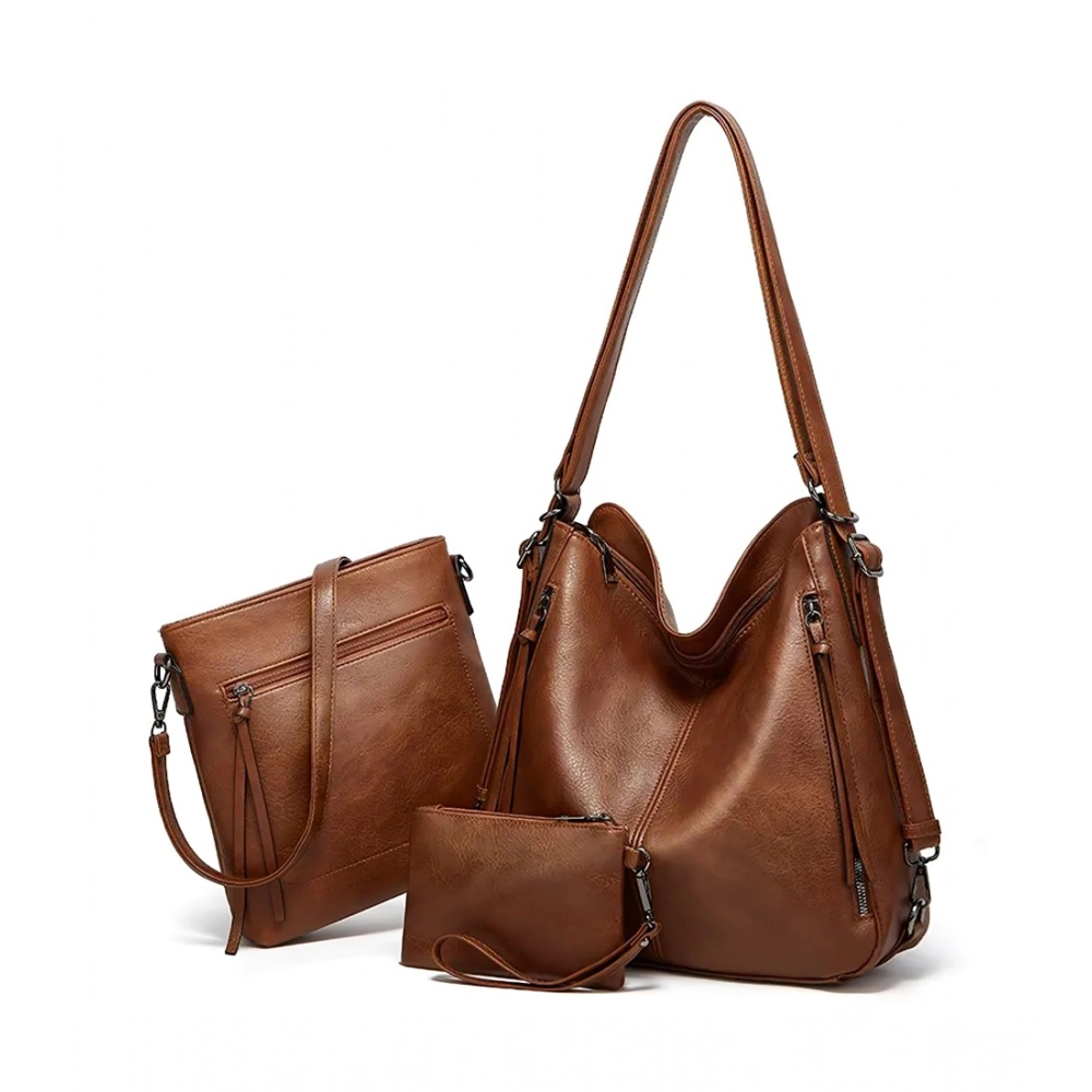generic women's pu leather medium shoulder zipper handbag (brown) generic women's pu leather medium shoulder zipper handbag (brown)