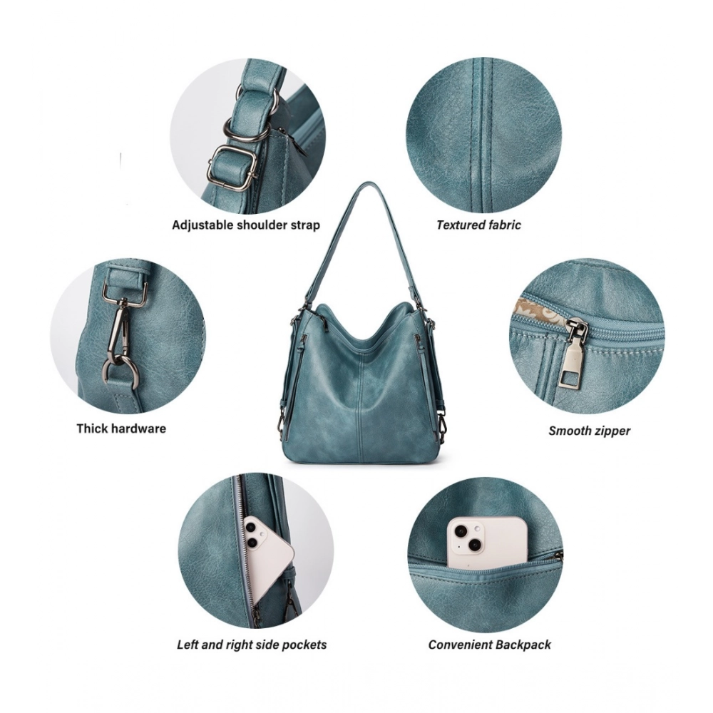 generic women's pu leather medium shoulder zipper handbag (blue) generic women's pu leather medium shoulder zipper handbag (blue)