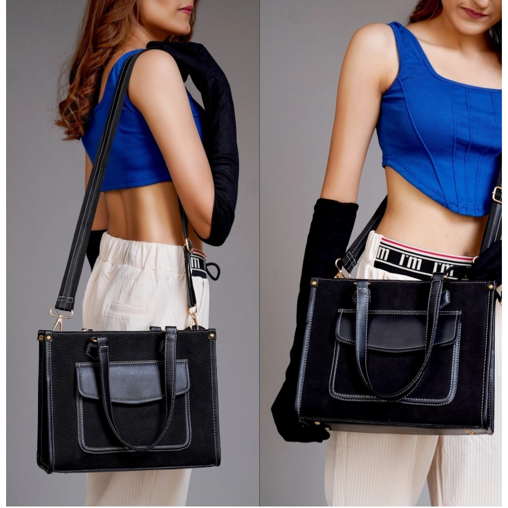 generic women's canvas medium top handle satchel zipper handbag (black) generic women's canvas medium top handle satchel zipper handbag (black)