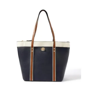 generic women's faux leather large shoulder zipper handbag (dark blue)