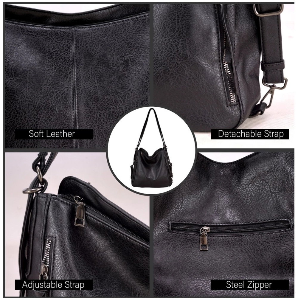 generic women's pu leather medium shoulder zipper handbag (black) generic women's pu leather medium shoulder zipper handbag (black)
