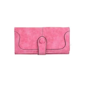generic women's faux leather medium snap button wallet (pink)
