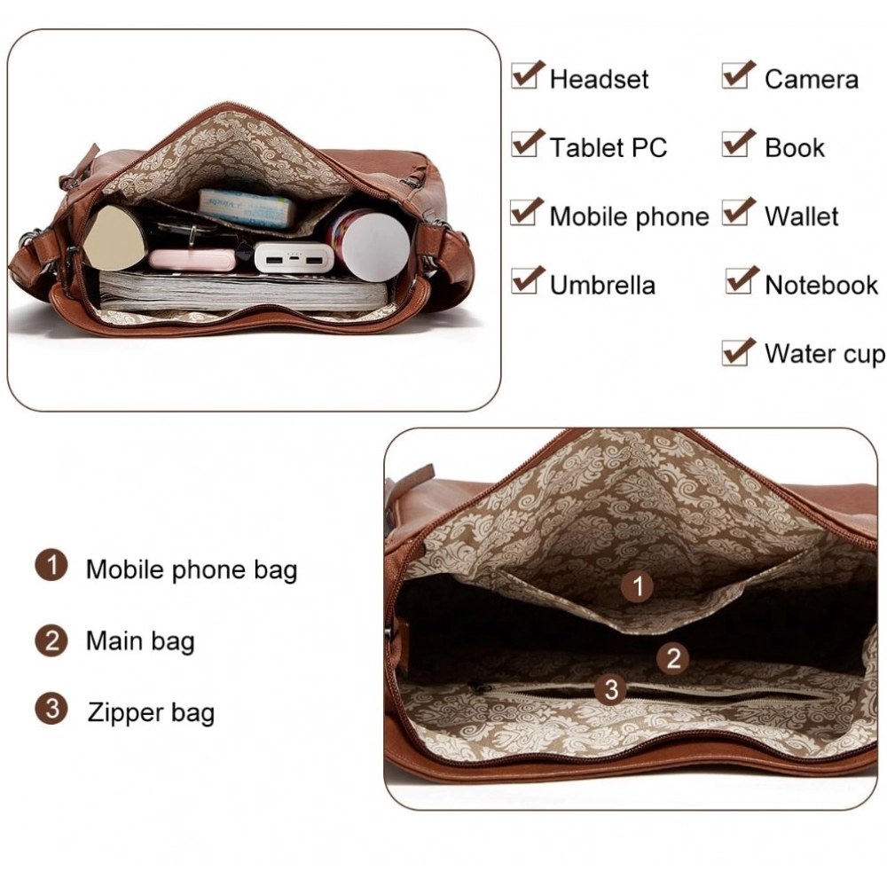 generic women's pu leather medium shoulder zipper handbag (brown) generic women's pu leather medium shoulder zipper handbag (brown)