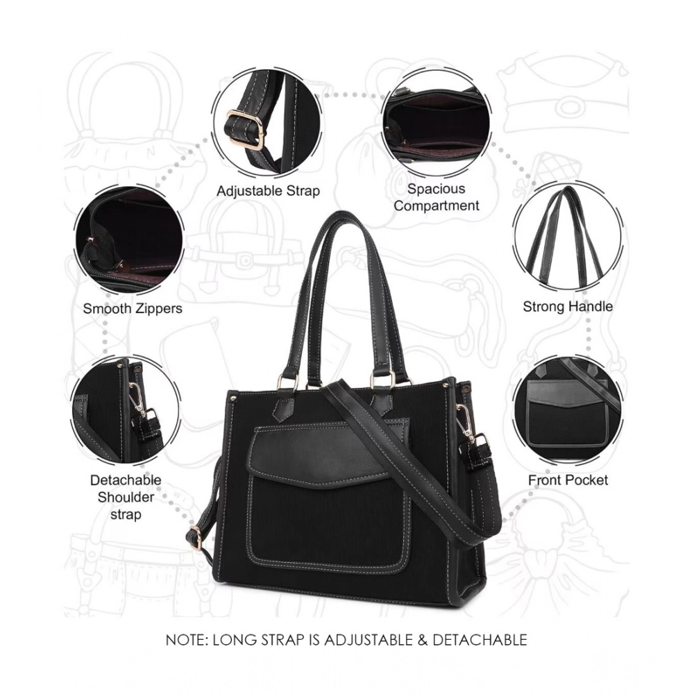 generic women's canvas medium top handle satchel zipper handbag (black) generic women's canvas medium top handle satchel zipper handbag (black)