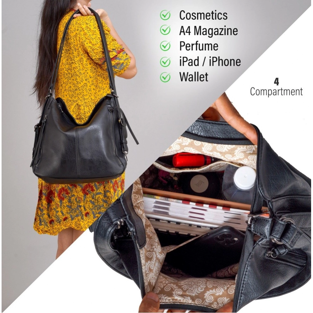 generic women's pu leather medium shoulder zipper handbag (black) generic women's pu leather medium shoulder zipper handbag (black)