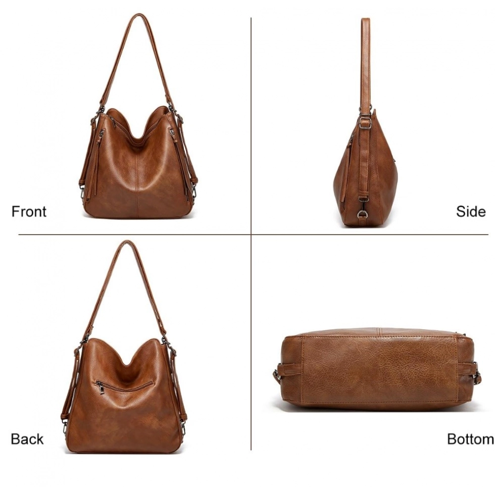 generic women's pu leather medium shoulder zipper handbag (brown) generic women's pu leather medium shoulder zipper handbag (brown)